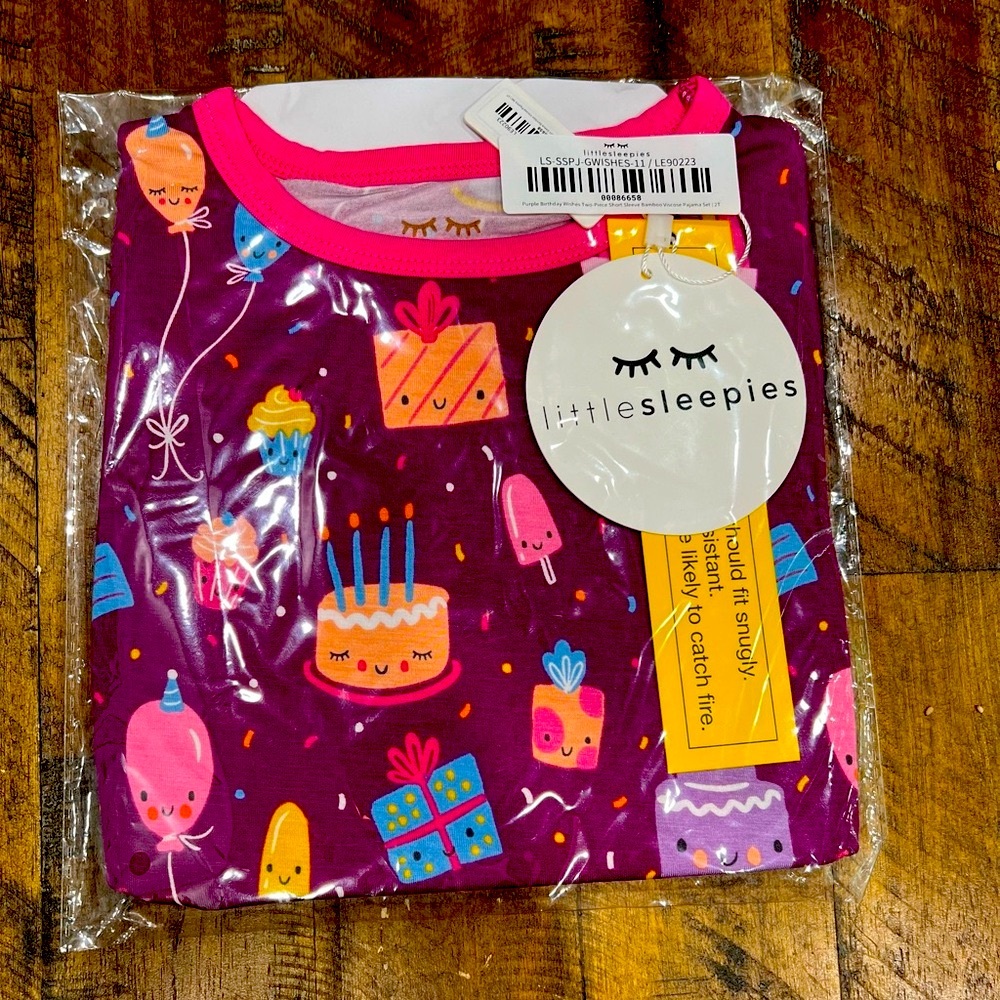 NWT Little Sleepies Purple Birthday Wishes Short Sleeve Pajama Set - 2T